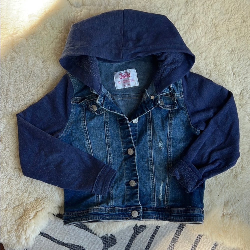 Justice Blue Jean Jacket with Navy Hood